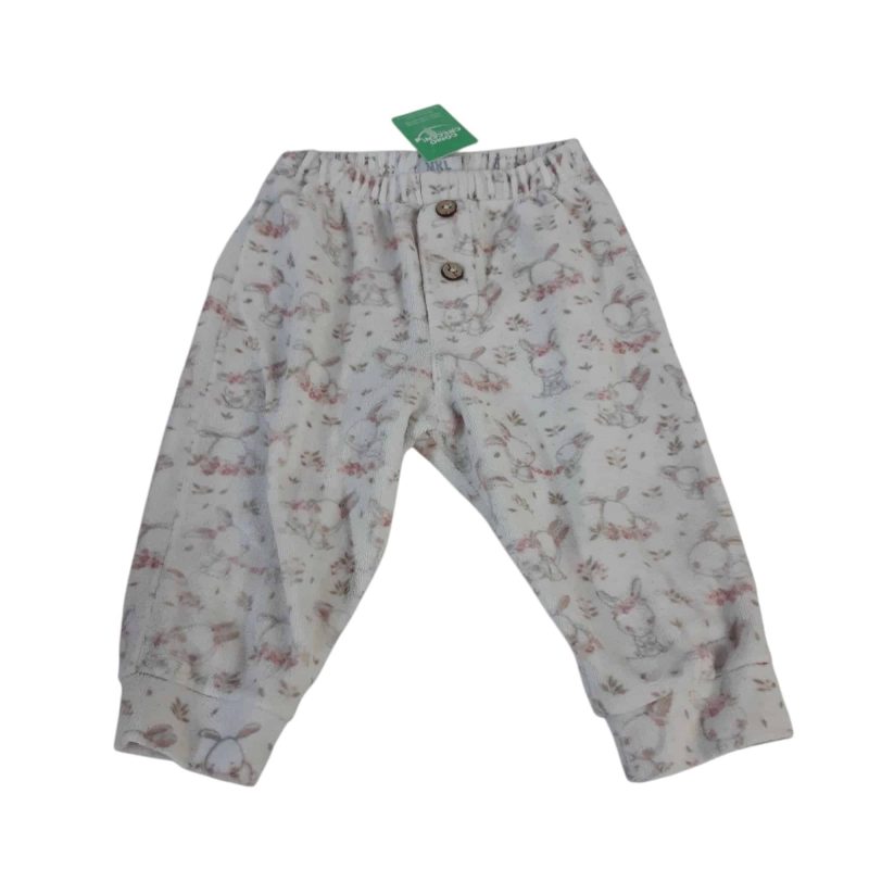 PANTALON PIEL DURAZNO BCO CONEJITOS FLORES ROSA BOTONES MKL COTTON T6M
