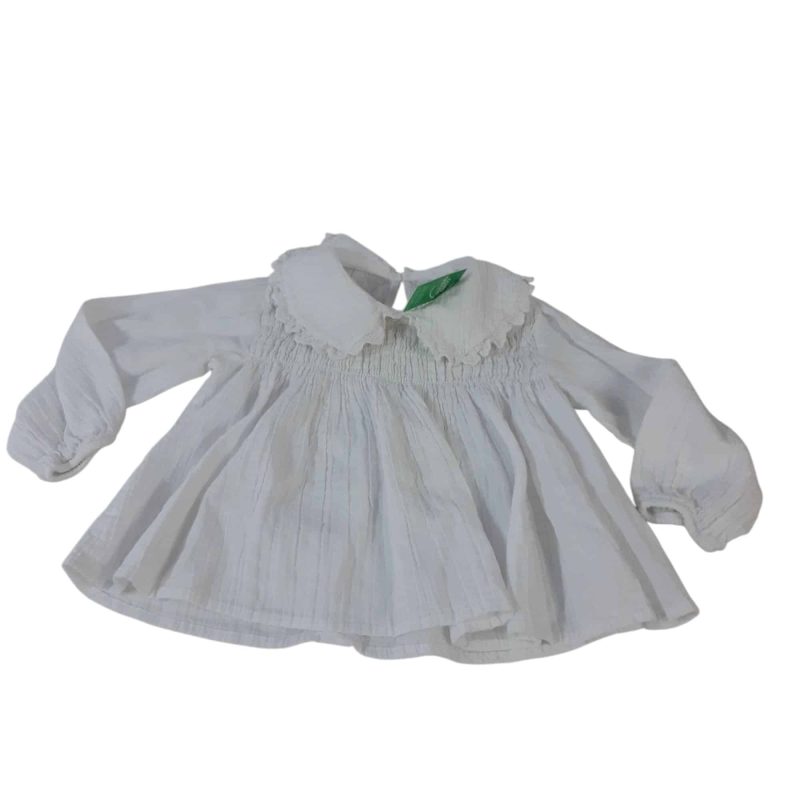 BLUSA BLANCA CUELLO FRUNCE ZARA T18/24M