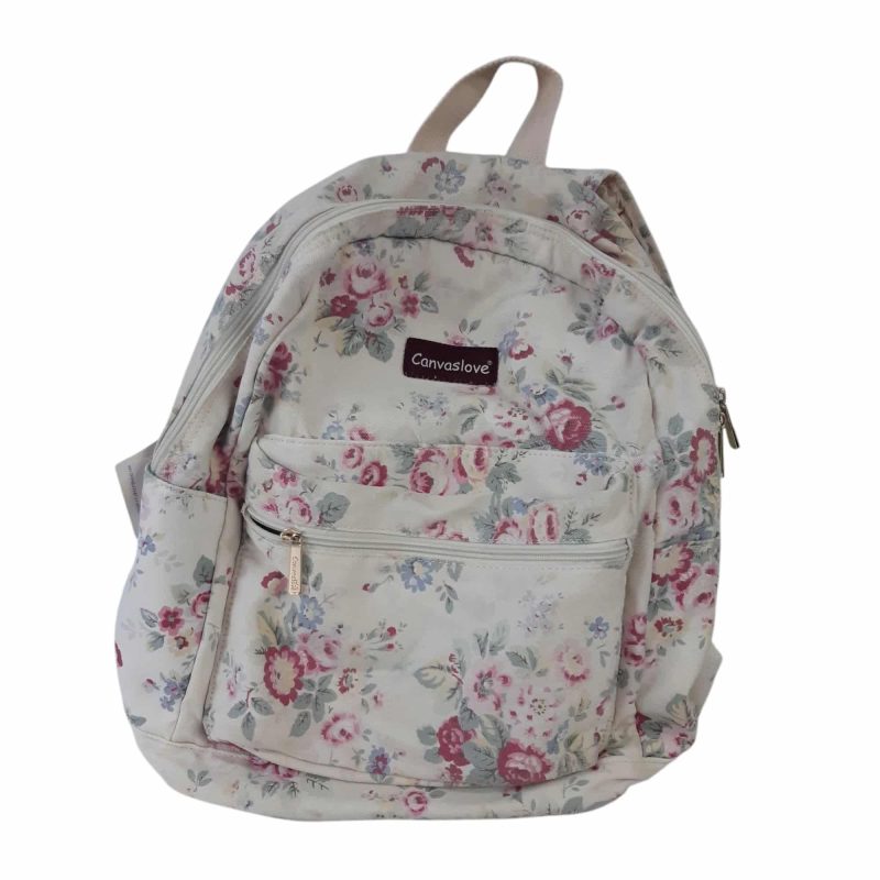 MOCHILA CREMITA FLORES ROSADAS CANVASLOVE