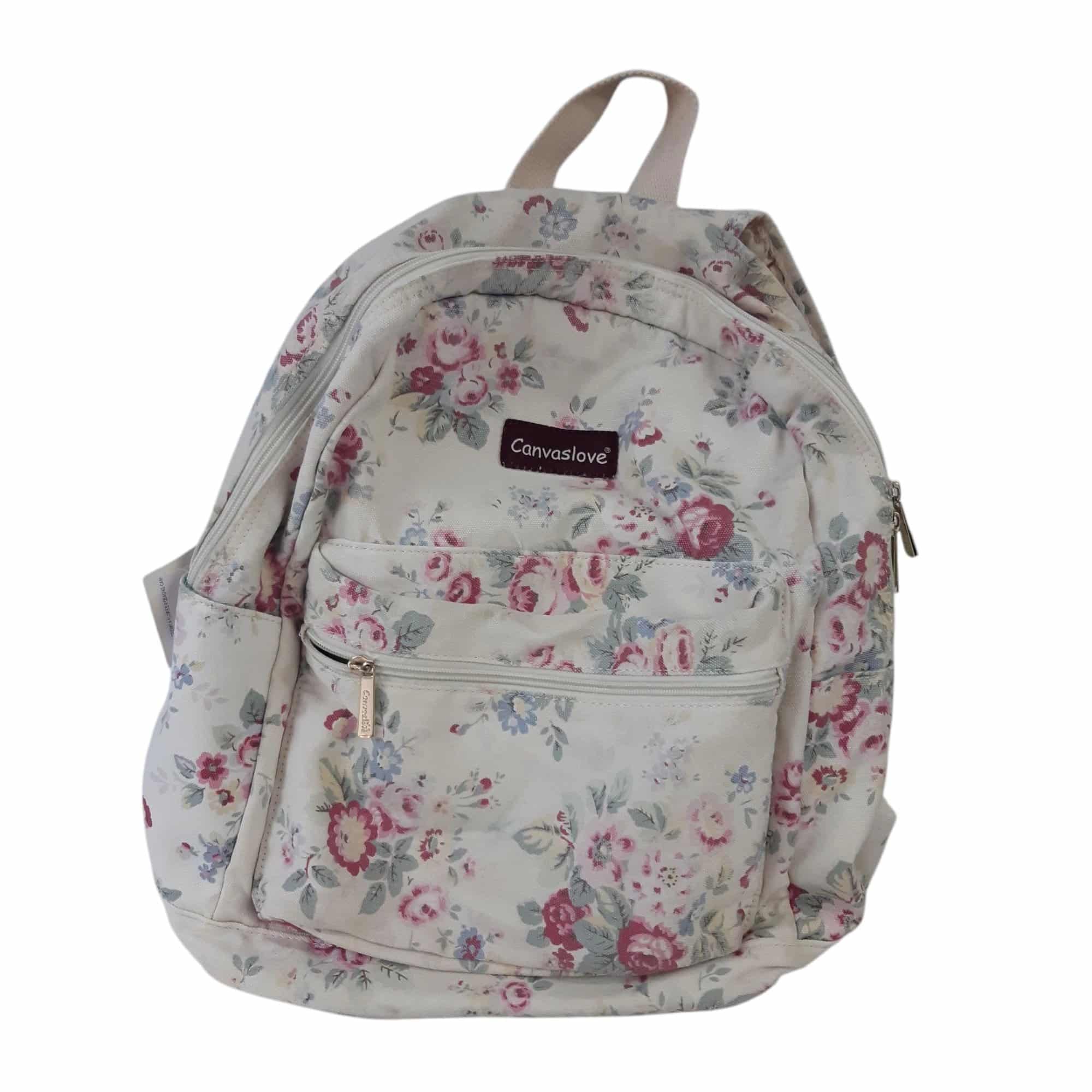MOCHILA CREMITA FLORES ROSADAS CANVASLOVE