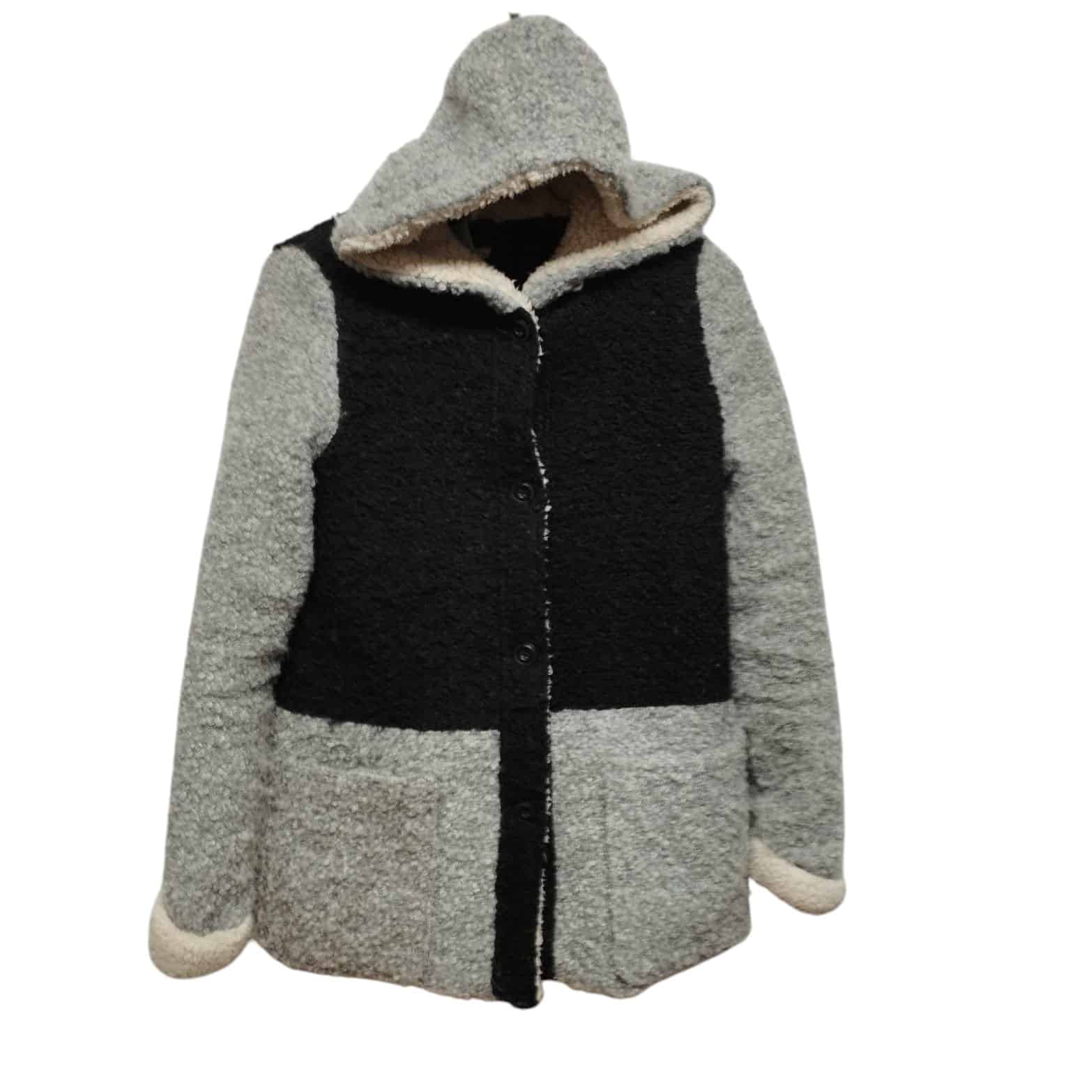 CHAQUETA TEJIDA GRIS NEGRO FORRO CORDERITO PIECE OF CAKE T XS