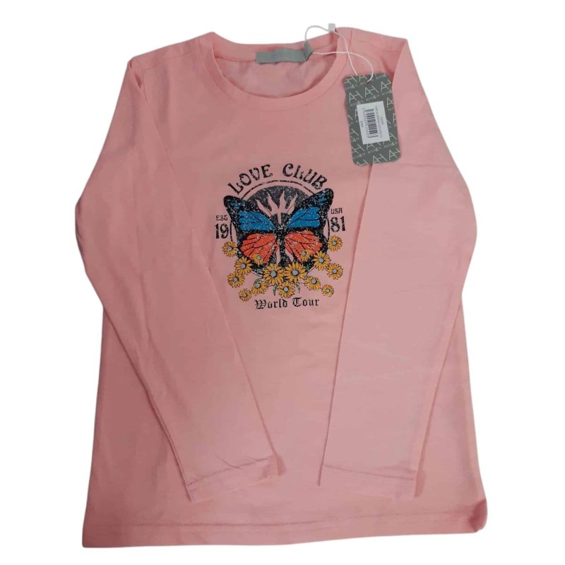 REMERA ROSADA MARIPOSA FLORES LOVE CLUB AMY&H T8 NUEVA