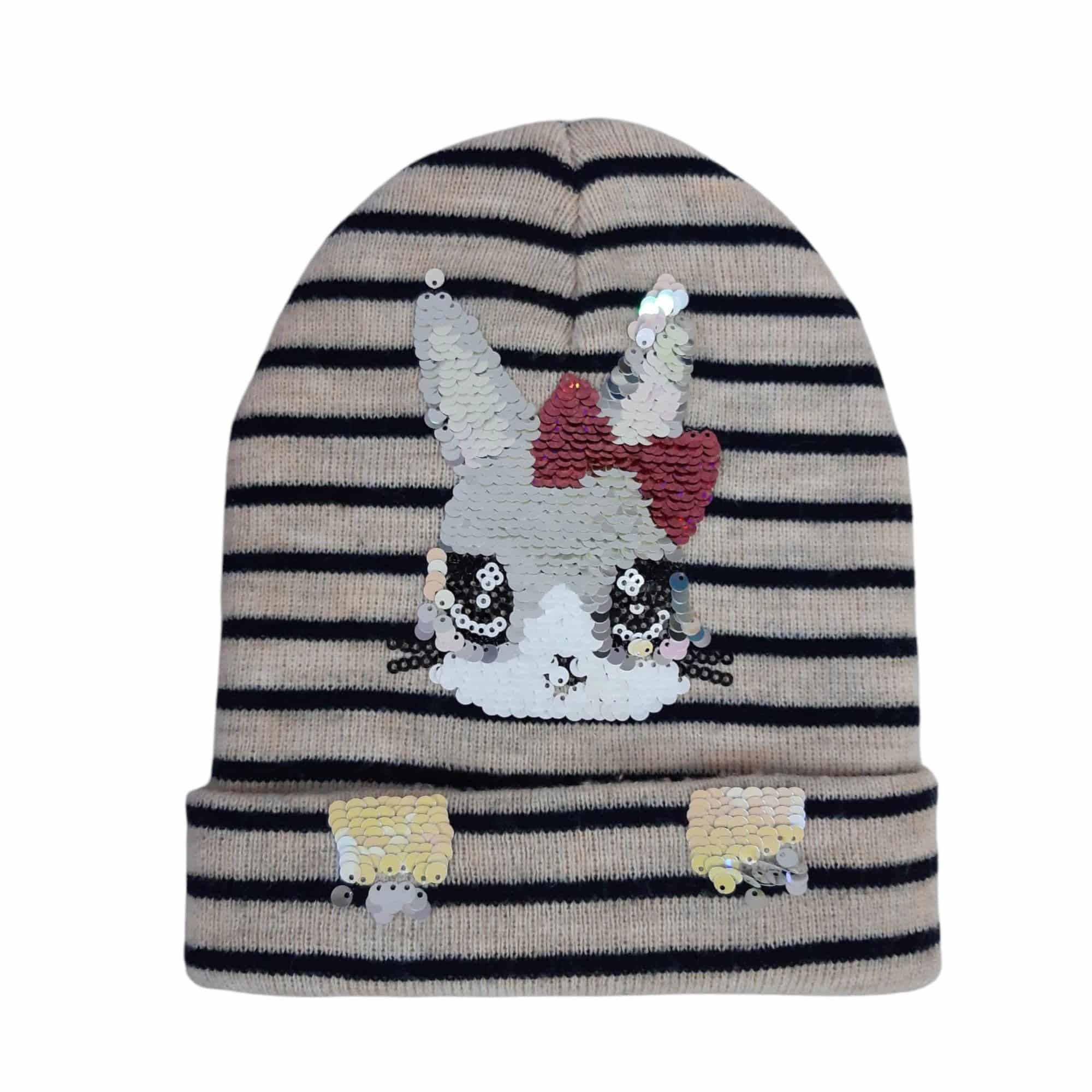 GORRO BEIGE RAYAS AZULES CONEJO H&M T4/8