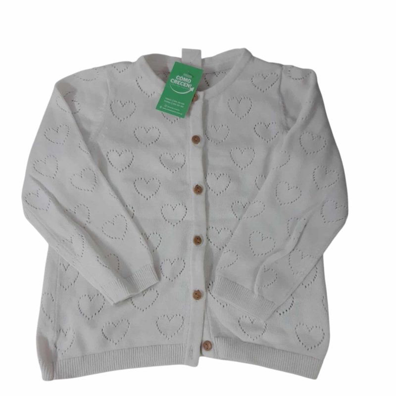 SACO HILO BLANCO CORAZONES BOTONES MADERA H&M T12/18M