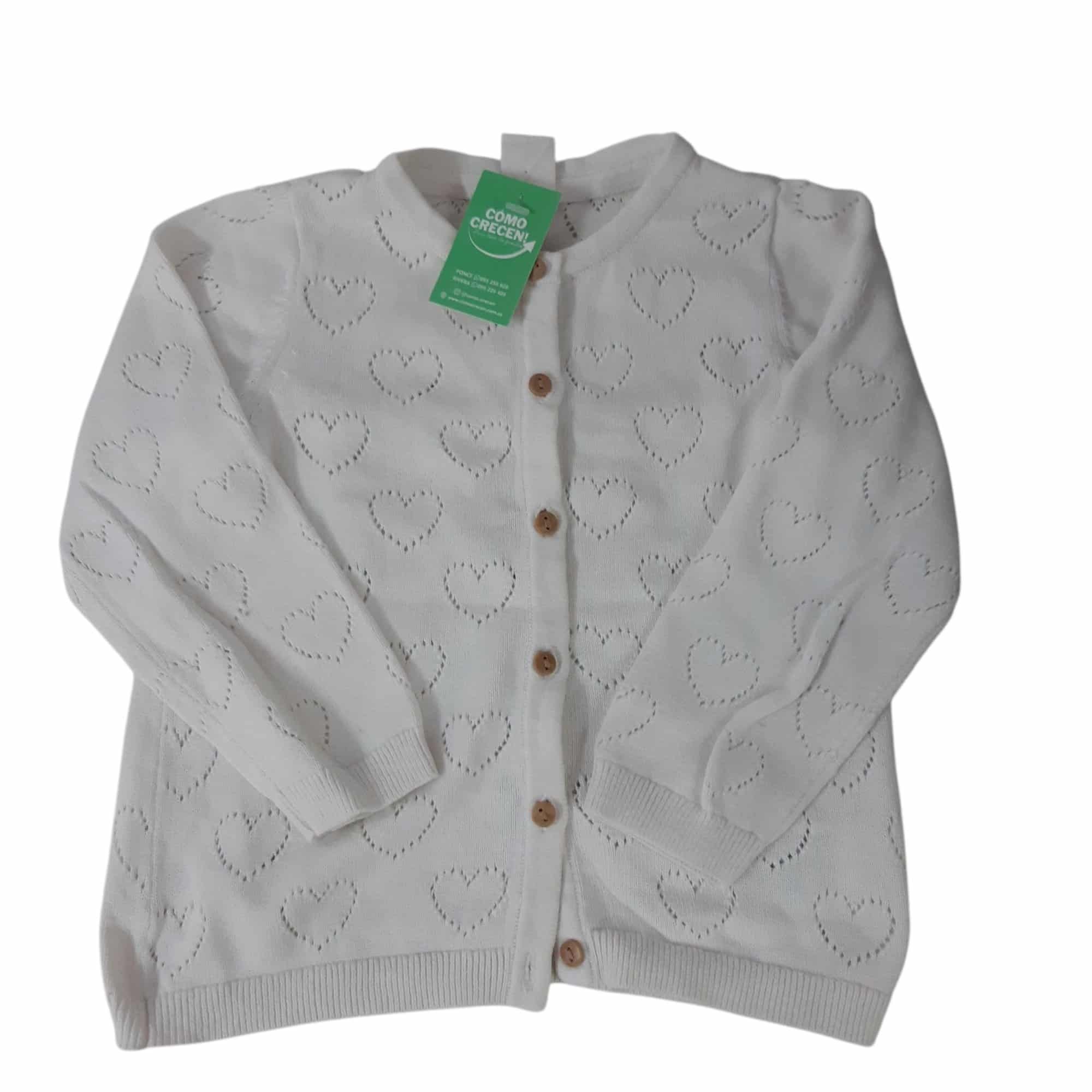 SACO HILO BLANCO CORAZONES BOTONES MADERA H&M T12/18M