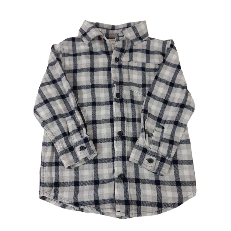 CAMISA VILLELA CUADRILLE GRIS BLANCO AZUL GYMBOREE T3 GAST