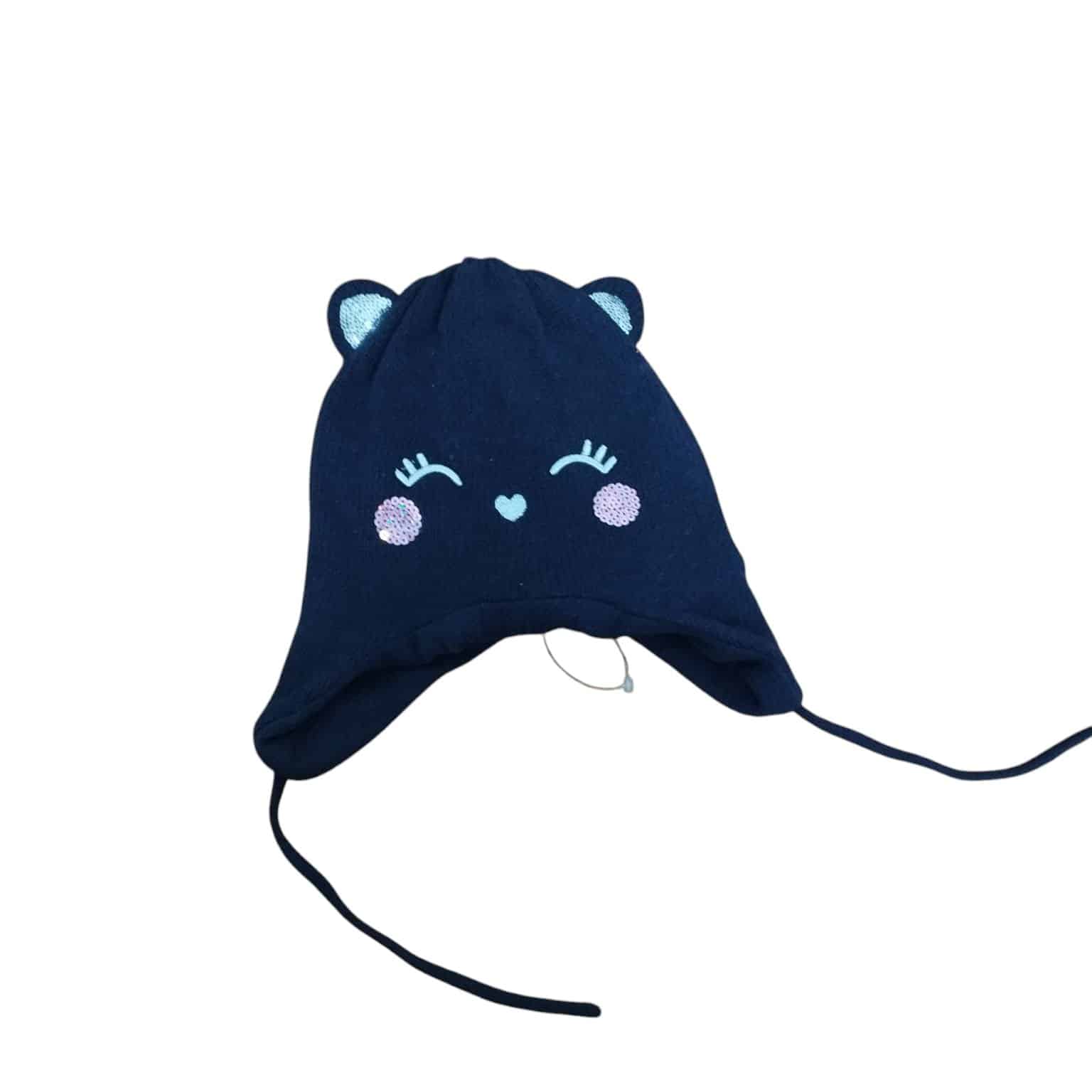 GORRO LANA AZUL FORRADO OREJITAS PIOLAS CARITA H&M T 3-4