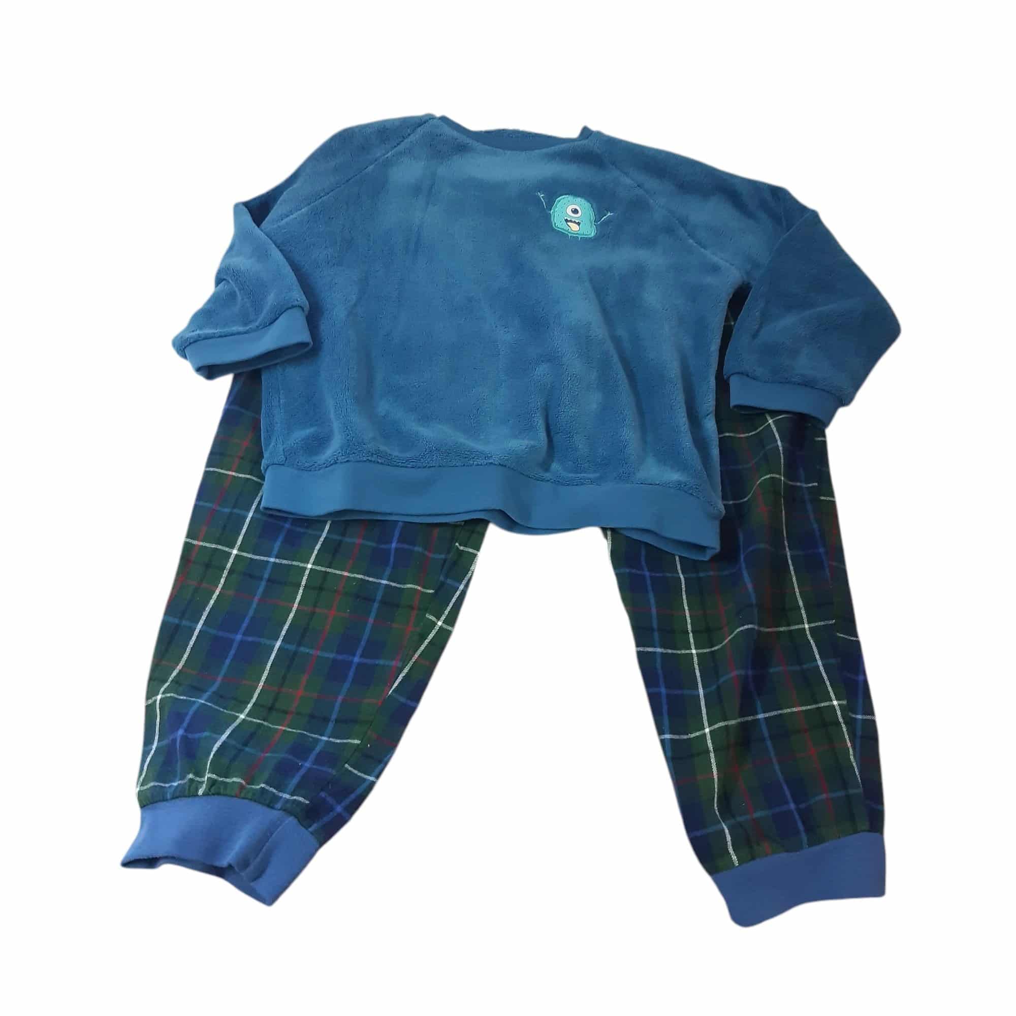 CONJ PIYAMA BUZO AZUL PELUDITO PANT CUADRILLE VERDE SACKS T12