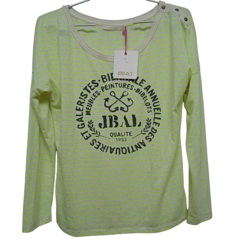 REMERA BEIGE RAYAS AMARILLO FLUO ANCLAS BEAT T M NVA