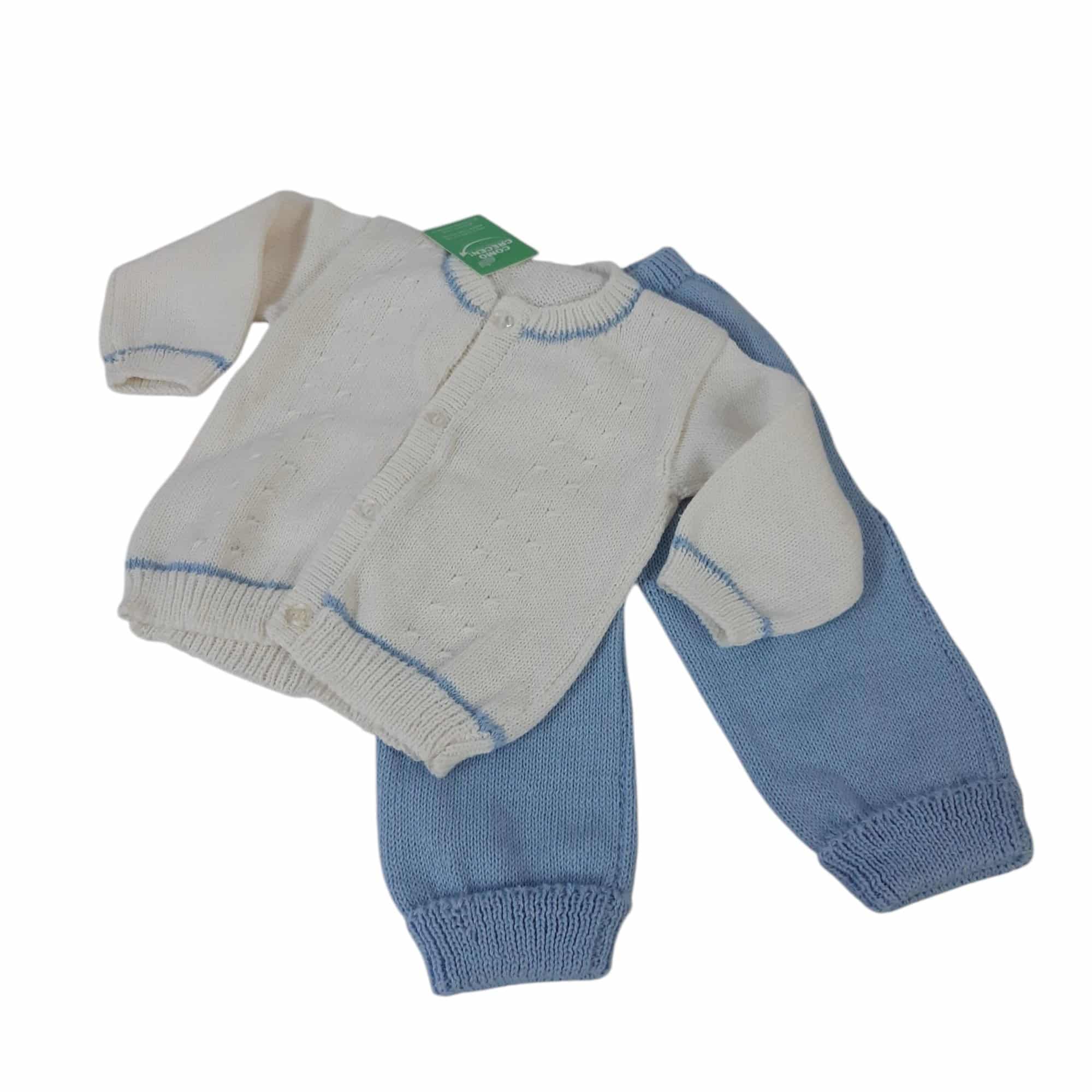 CONJ SACO Y PANTALON LANA BCO CELESTE T6/9M APROX SIN MARCA