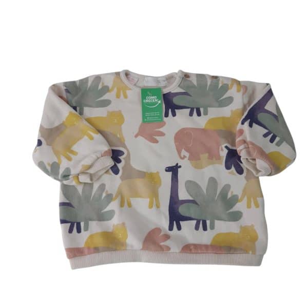 BUZO ALG CREMITA ANIMALES ROSADO AMARILLO AZUL ZARA T6/9M GT