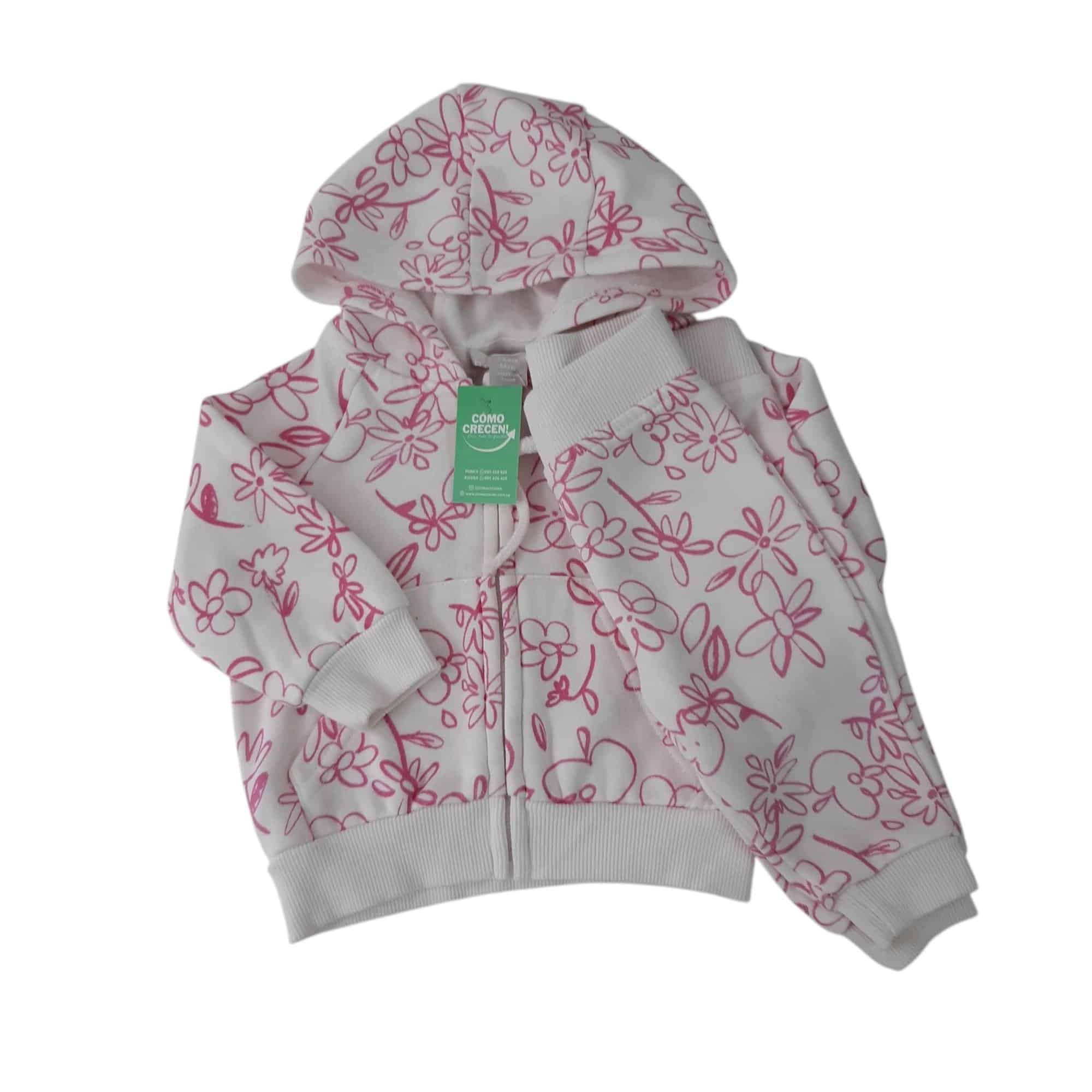 CONJ.CAMPERA PANTALON BLANCO FLORES ROSADAS PRIMARK T3/6M