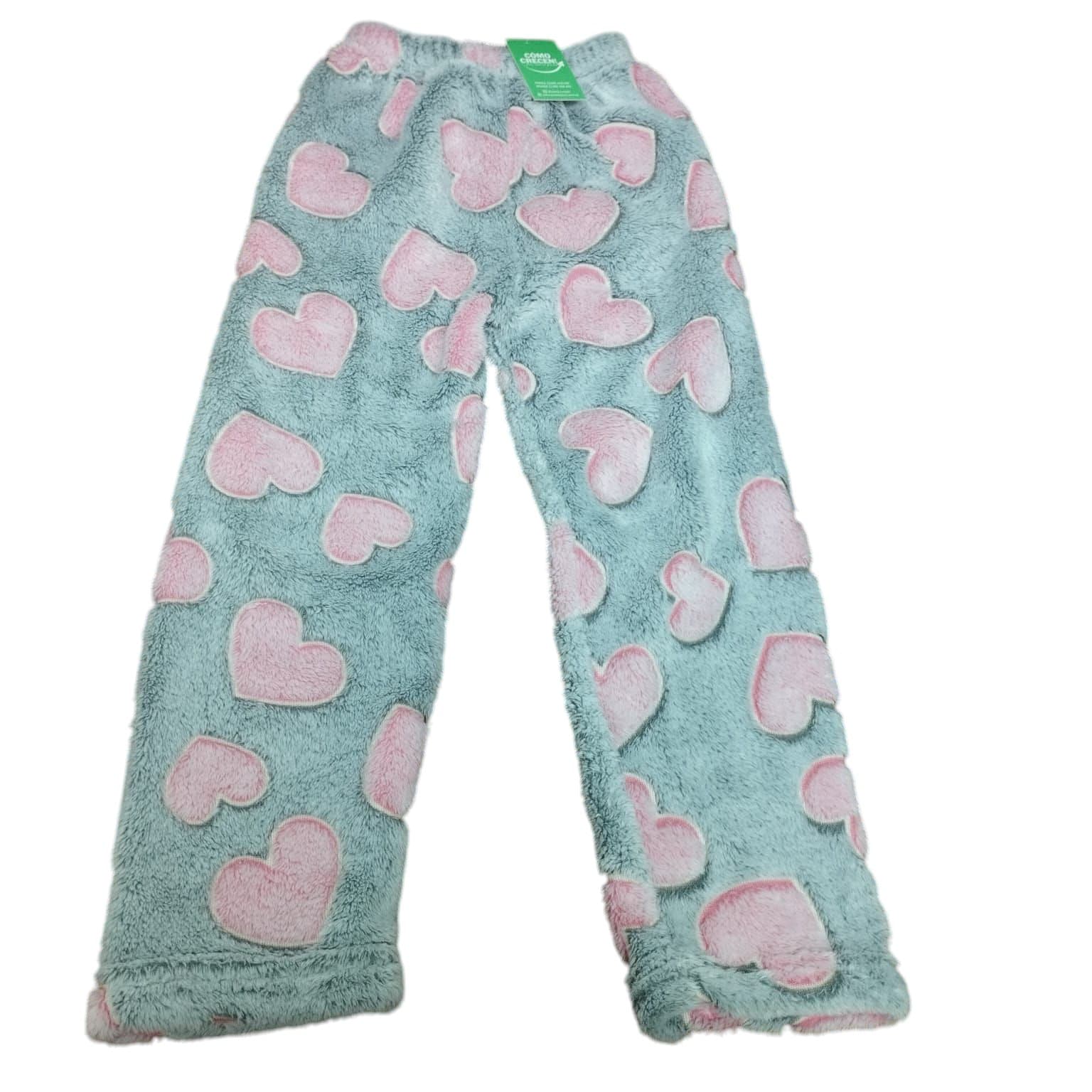 PANTALON PELUDITO GRIS CORAZONES ROSADOS T 6 APROX