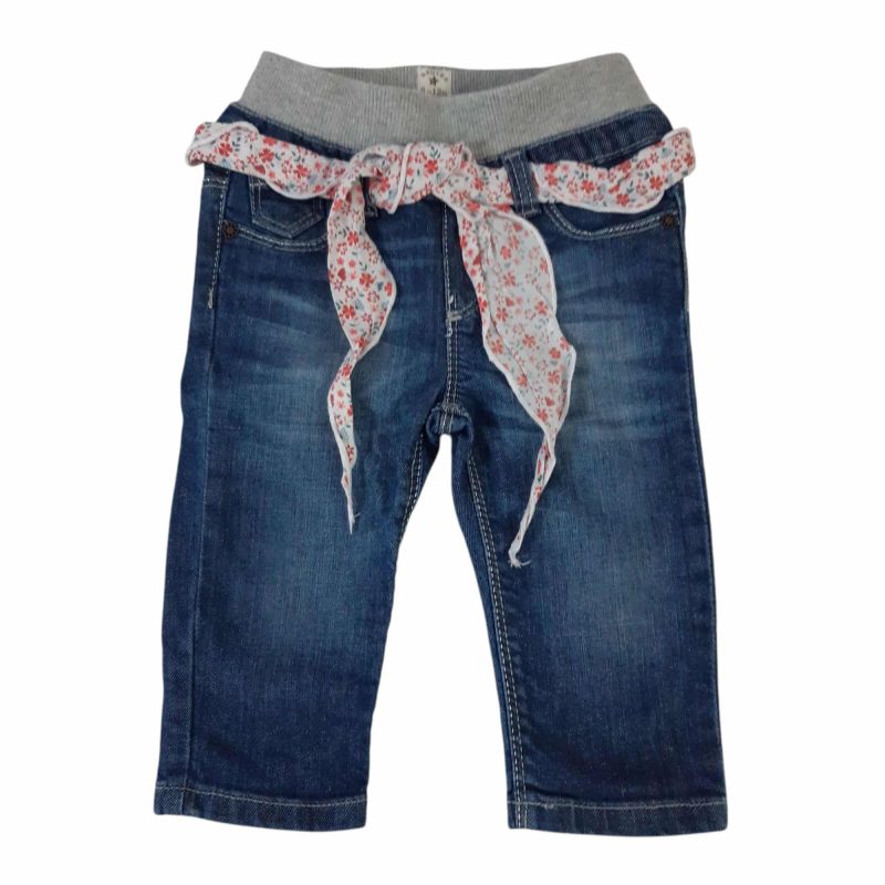 JEAN PRETINA GRIS LAZO FLORCITAS ROJAS BROTES T6/12M