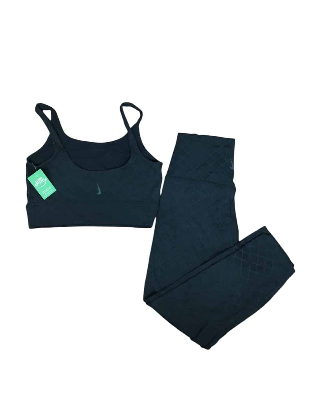 CONJUNTO CALZA Y TOP DEPORTIVO NEGRO CUADRADITOS NIKE T XS GT