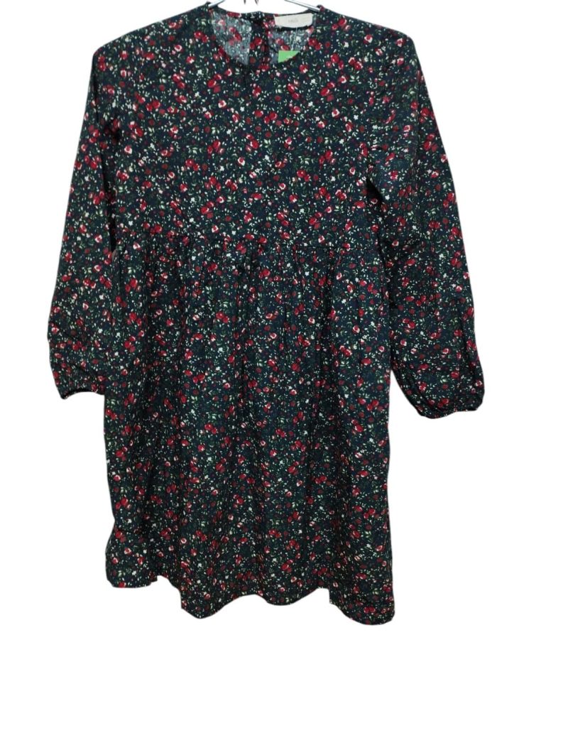 VESTIDO AZUL FLORCITAS ROJAS VERDE BCO T 11-12