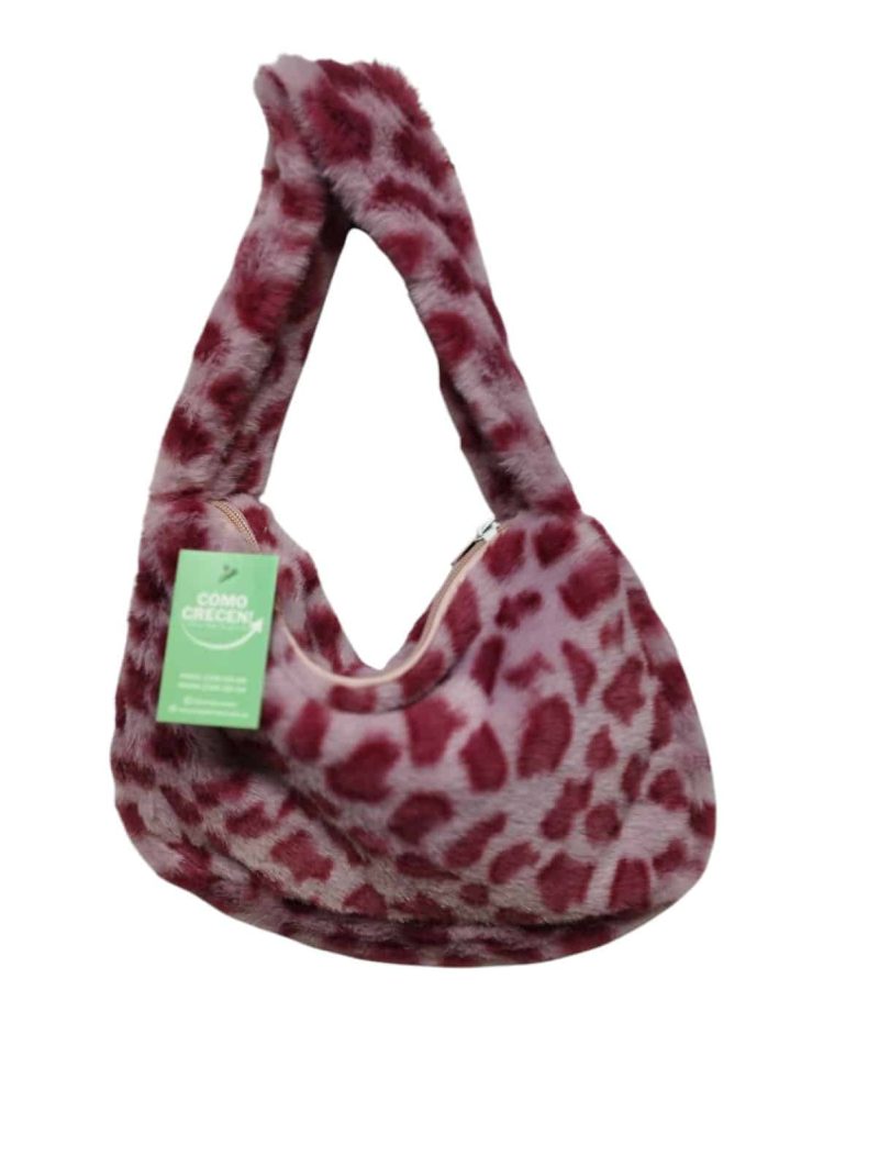 CARTERA PELUDITA ANIMAL PRINT LILA ROSADO