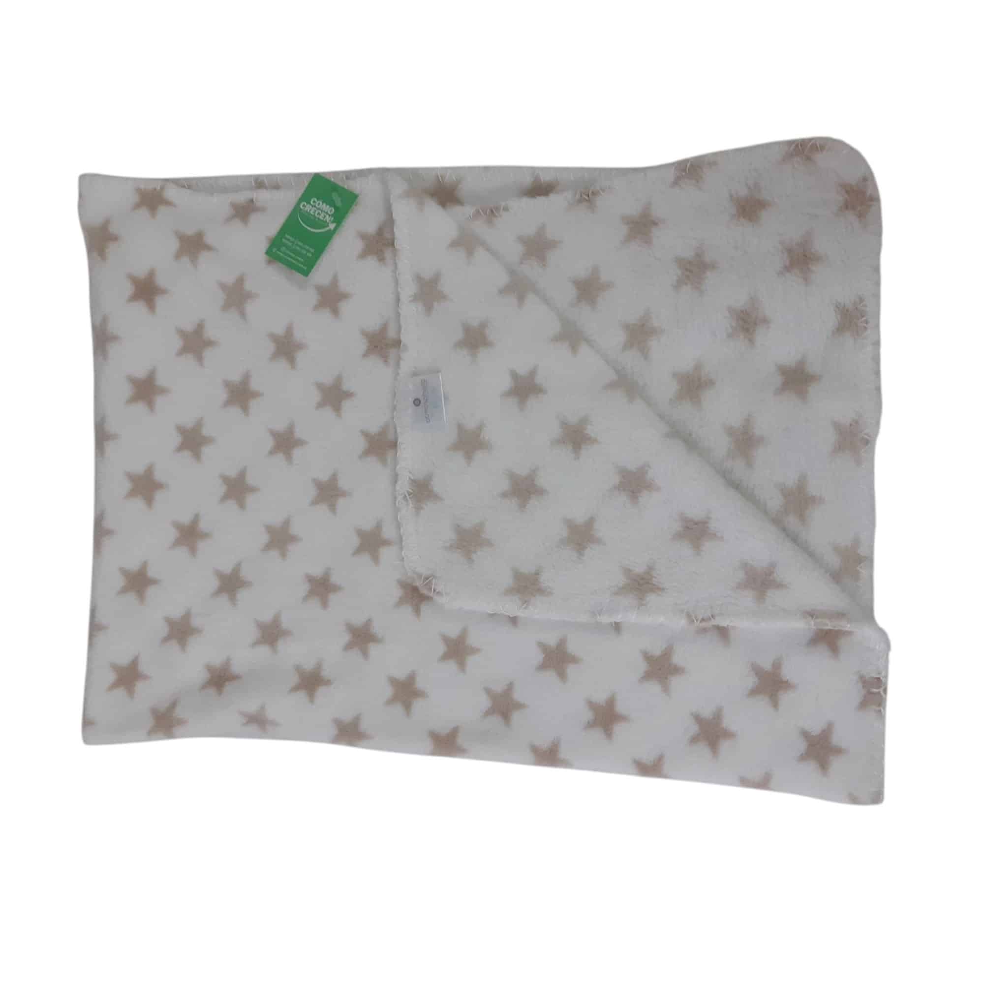 MANTA POLAR BCA ESTRELLAS MARRONES BORDE LANA