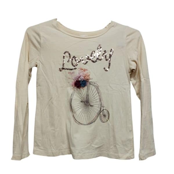REMERA ALG CREMITA LOVELY BICICLETA LENTEJUELAS FLORES ZARA T 10