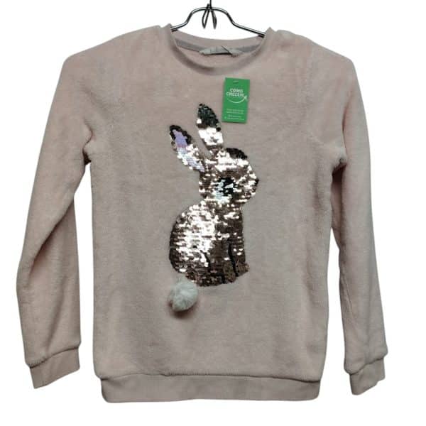 BUZO PELUDITO ROSADO CONEJO LENTEJUELAS H&M T 8-10