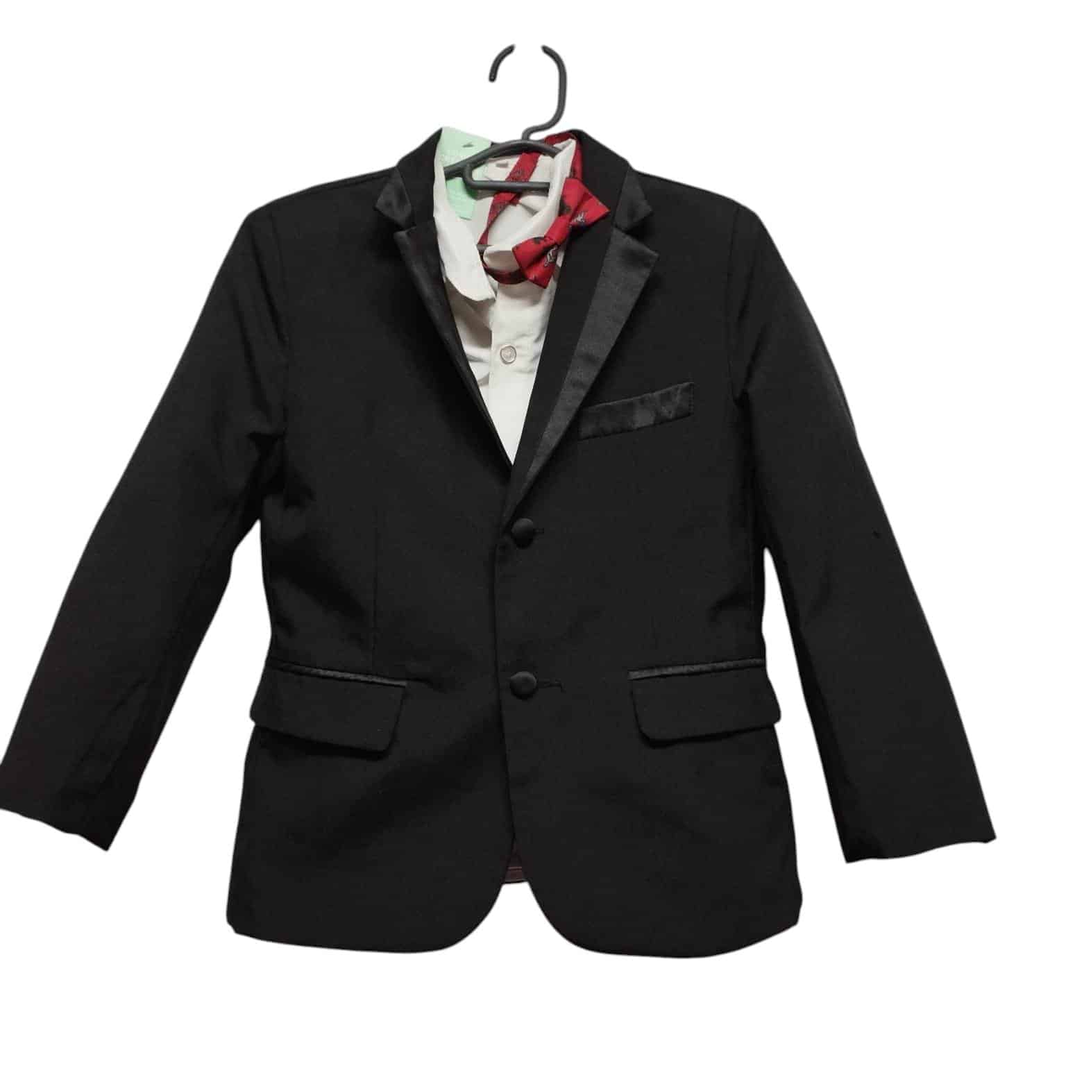 CONJUNTO SACO PANTALON PANAMA NEGRO CAMISA BCA Y MOÑA T 8 ENG DET COST