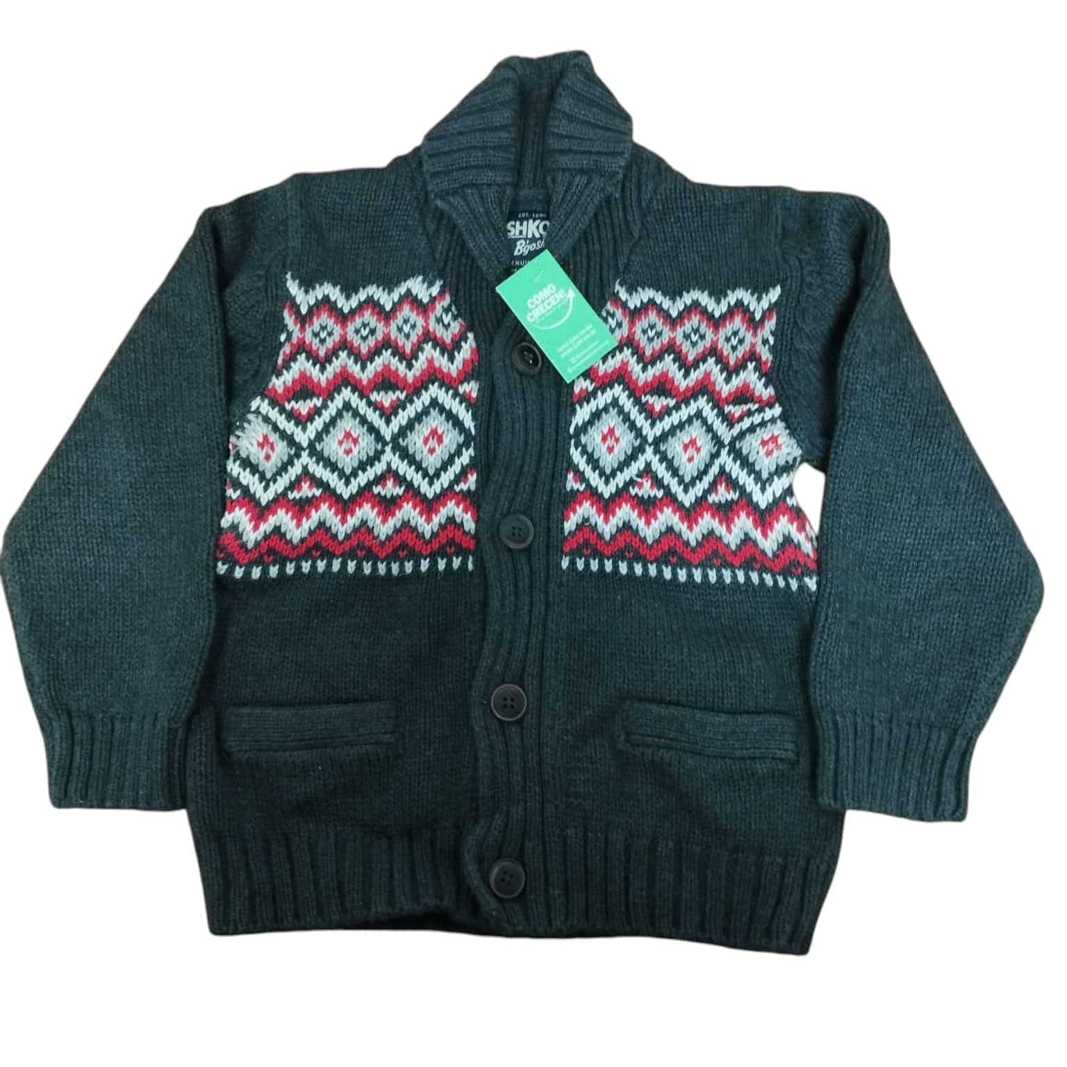 SACO LANA GRIS ROJO BCO CUELLO ROMBOS OSHKOSH T 4