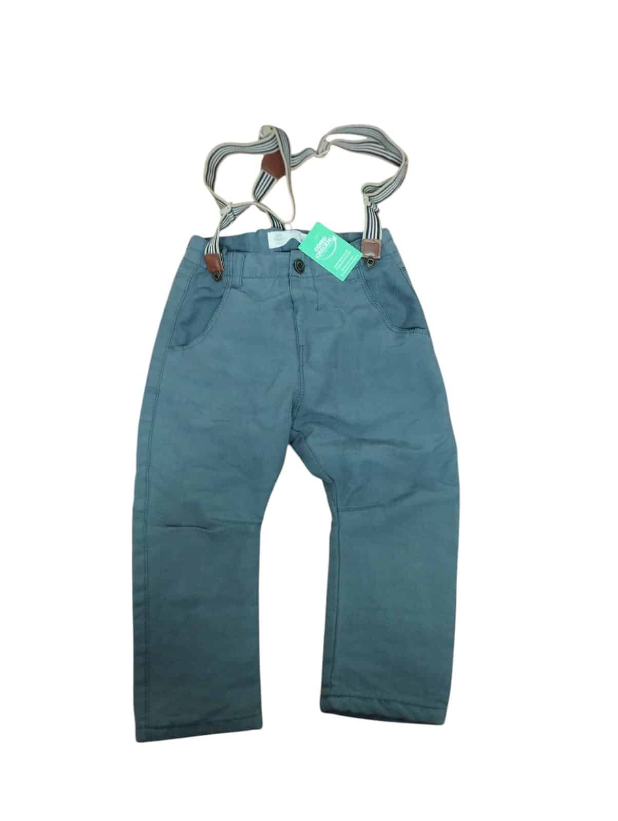 PANTALON GABARDINA GRIS CON TIRADORES ZARA T 18-24 M
