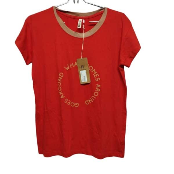REMERA ALG NARANJA MARRON CIRCULO FRASE INDIAN T M NUEVA