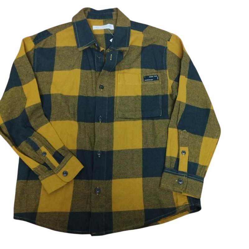 CAMISA FRANELA CUADROS AMARILLO NEGRO ZARA T 8