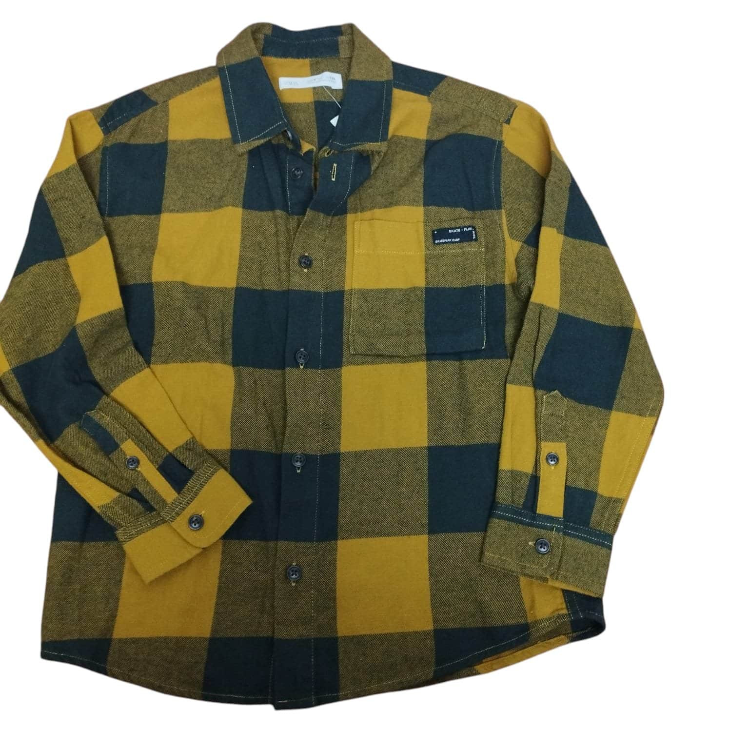 CAMISA FRANELA CUADROS AMARILLO NEGRO ZARA T 8