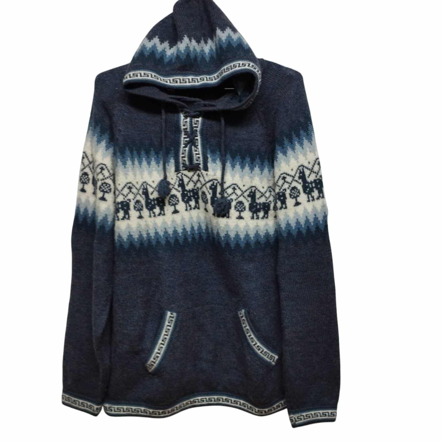 BUZO ALPACA LANA AZUL BLANCO CAPUCHA TXL SIN MARCA