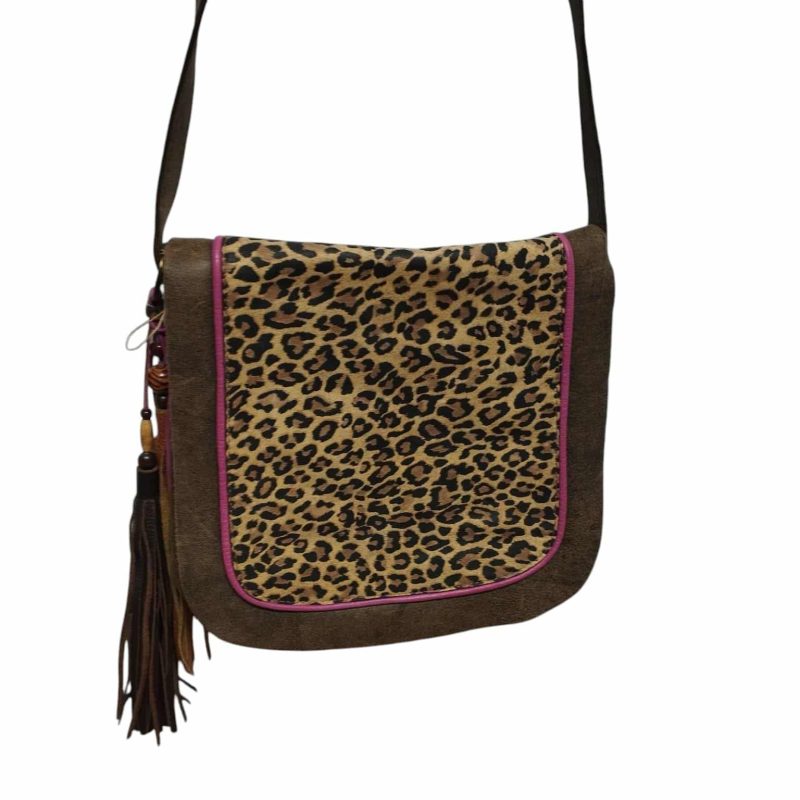 MORRAL CUERO MARRON ANIMAL PRINT BORDE FUCSIA MAMUSHKA - Imagen 2