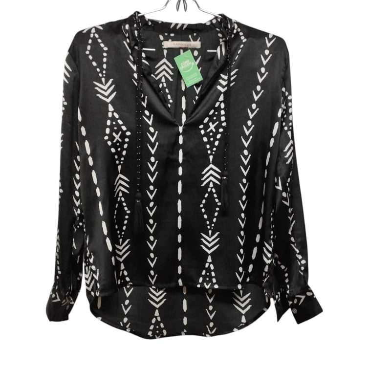 BLUSA SATEN NEGRO BCO RASPSODIA T M APROX DET PERLITAS ENG