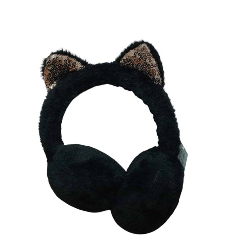 OREJERAS PELUDITAS NEGRO OREJITAS LENTEJUELAS