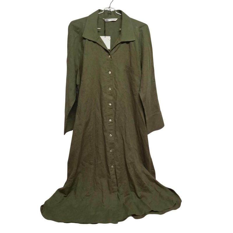 CAMISA LARGA TIPO VESTIDO LINO VERDE ZARA TL NUEVA