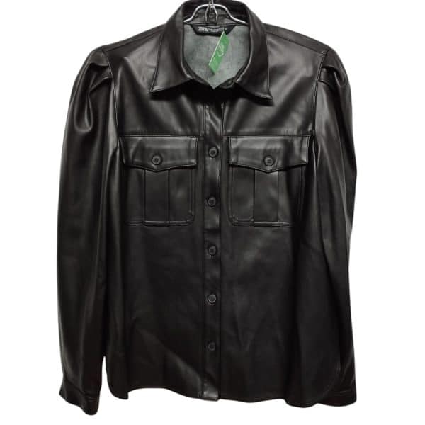 SOBRECAMISA CUERINA NEGRA BOLSILLOS ZARA TM