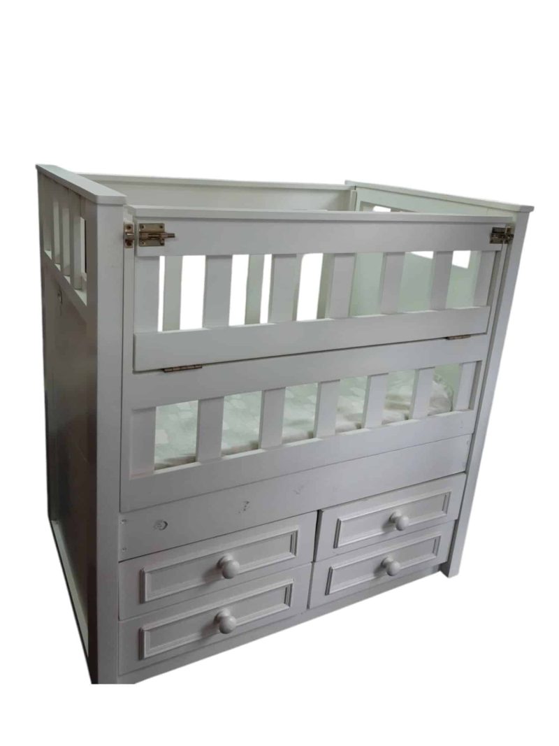 CUNA COLECHO DE MADERA BLANCA CON CAJONES