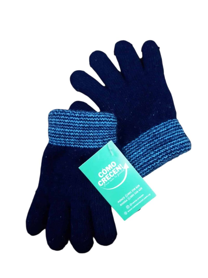 GUANTES DE LANA AZUL PUÑO RAYITAS T2AP
