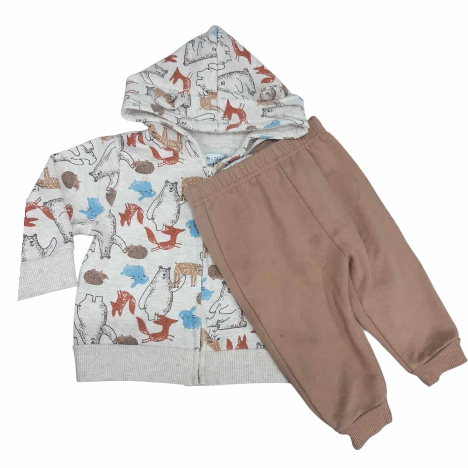 COJ.BUZO BEIGE OSOS ANIMALES PANTALON MARRON MINI HOP T9M