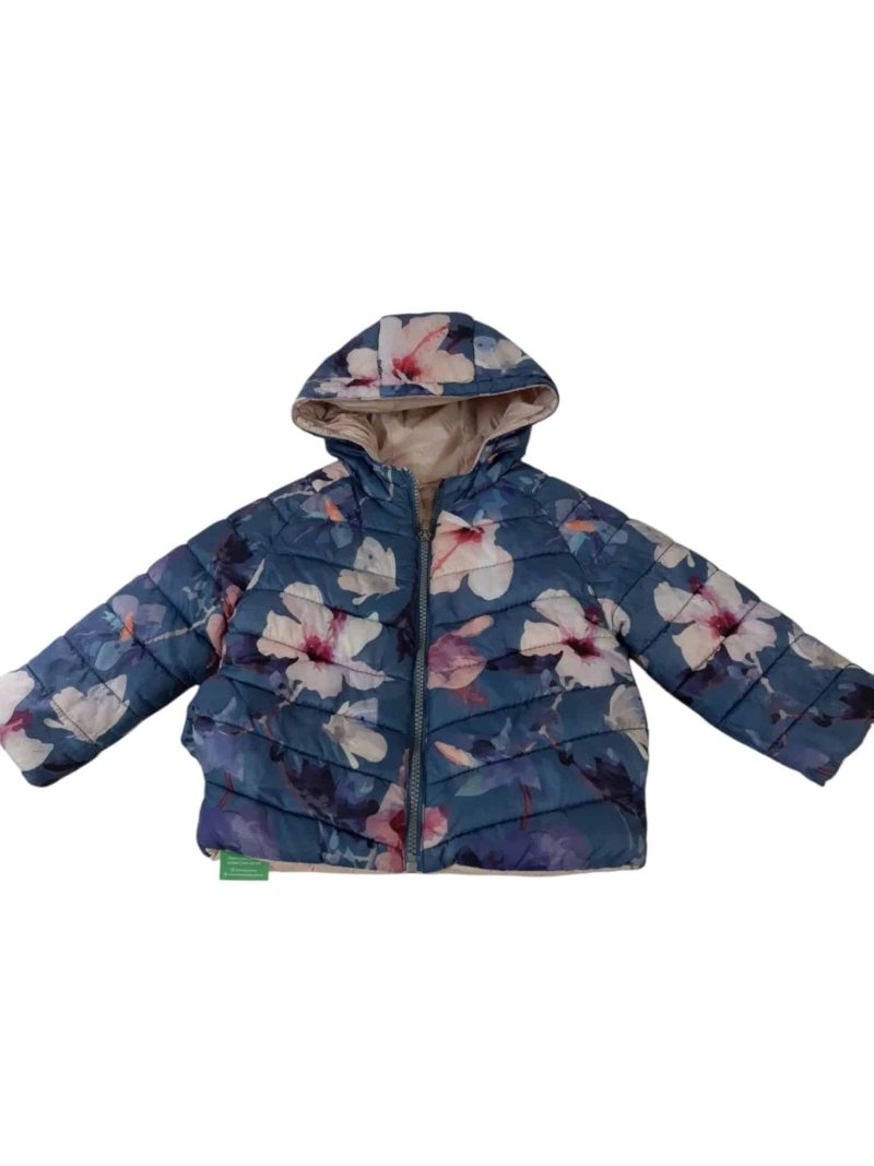CAMPERA INFLADITA AZUL FLORES MARIPOSAS BCAS CAPUCHA YOUNG T2/3