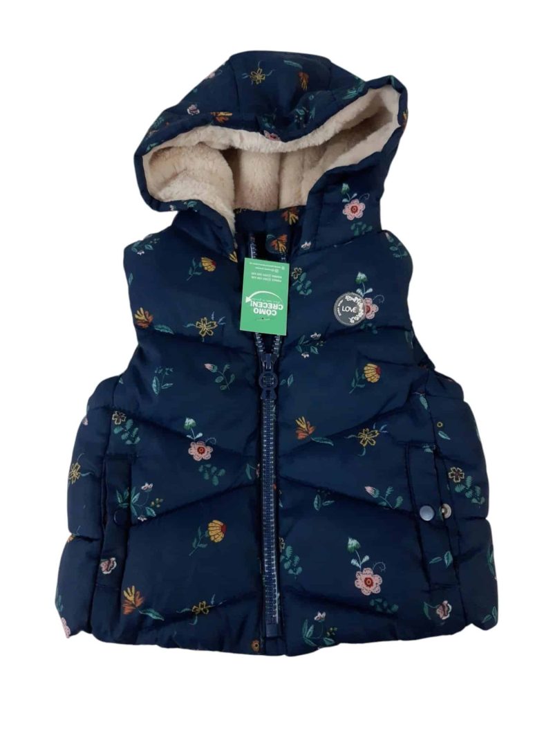CHALECO INFLADITO AZUL FLORES INT POLAR CAPUCHA ZARA BABY T6/9M