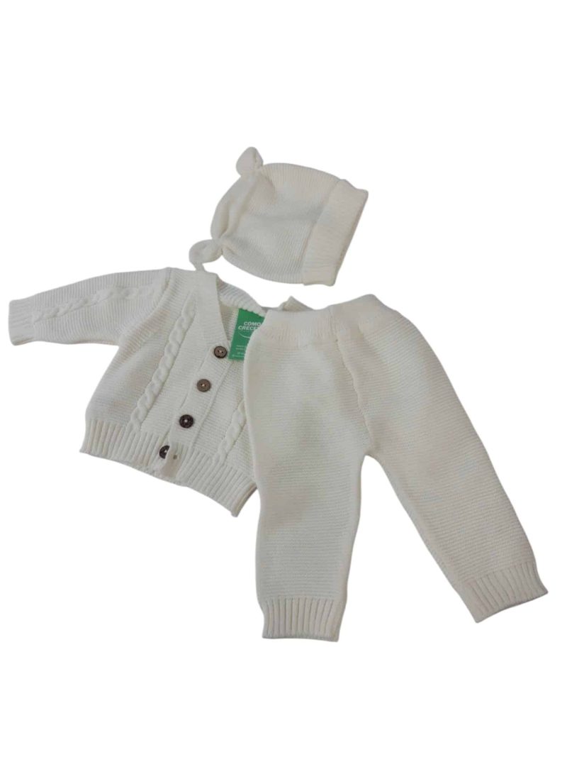 CONJ SACO PANT Y GORRO LANA BCO SIN MARCA T0/1M