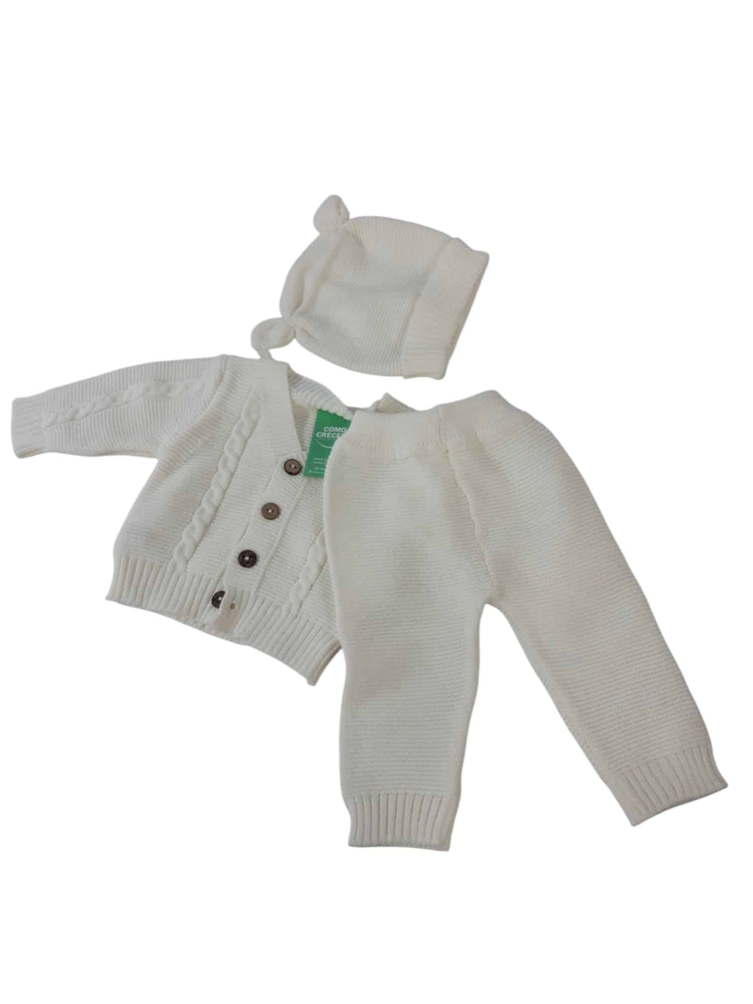 CONJ SACO PANT Y GORRO LANA BCO SIN MARCA T0/1M