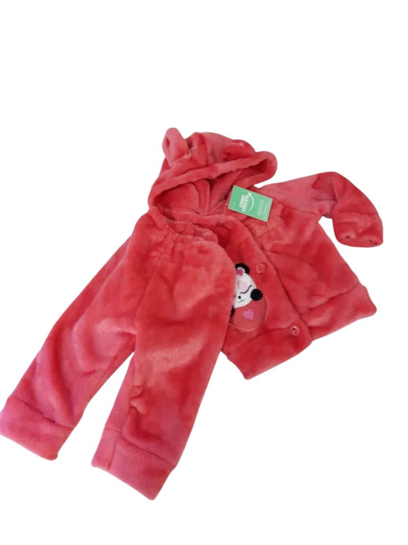 CONJ SACO Y PANT PELUDITAS ROSA FUCSIA OSA BORDADA T3/6MAPROX