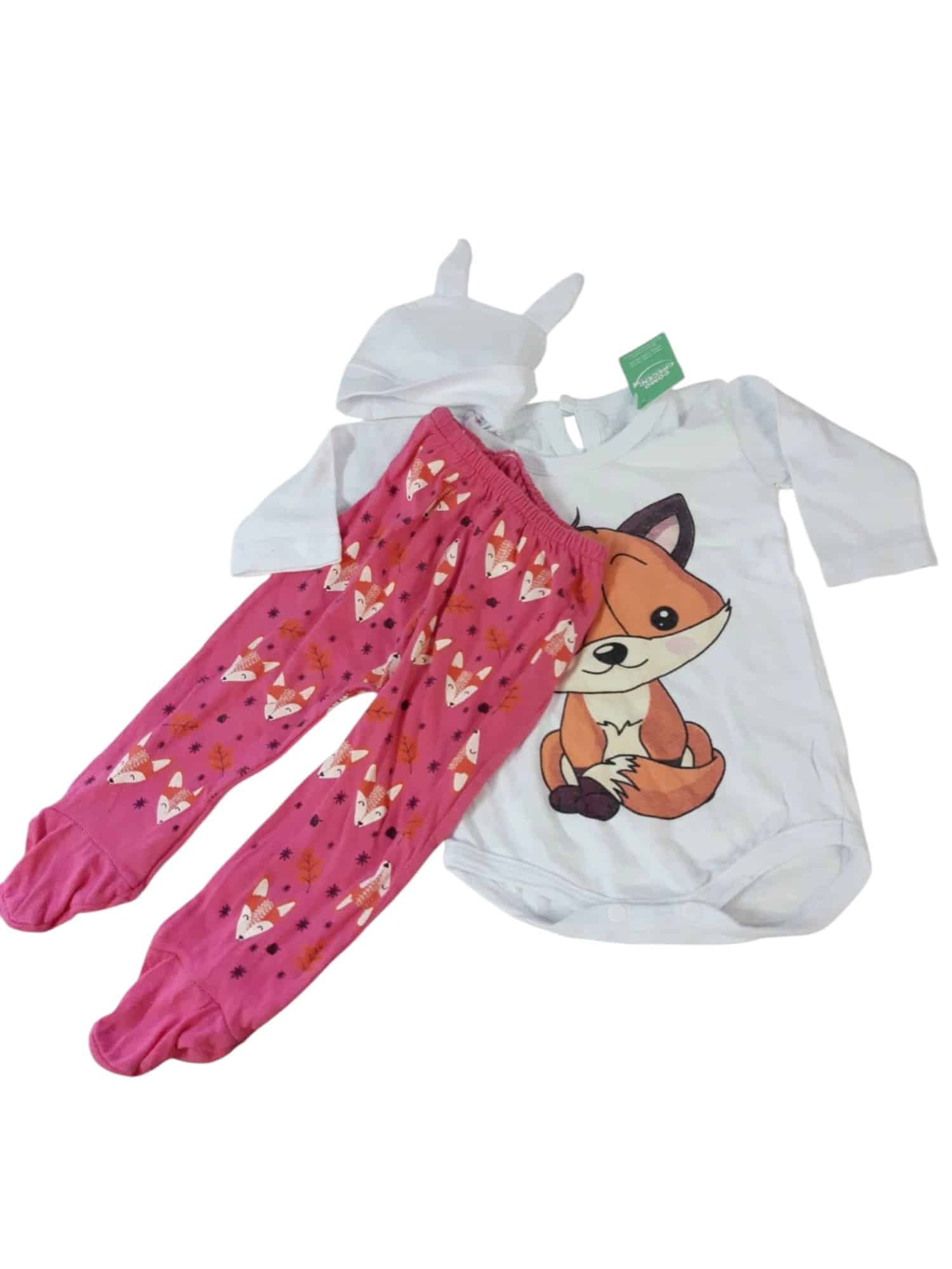 CONJ BODY BCO ZORRO PELELE FUCSIA ZORRITOS GORRITO MI CHELLITA T3/6MAP