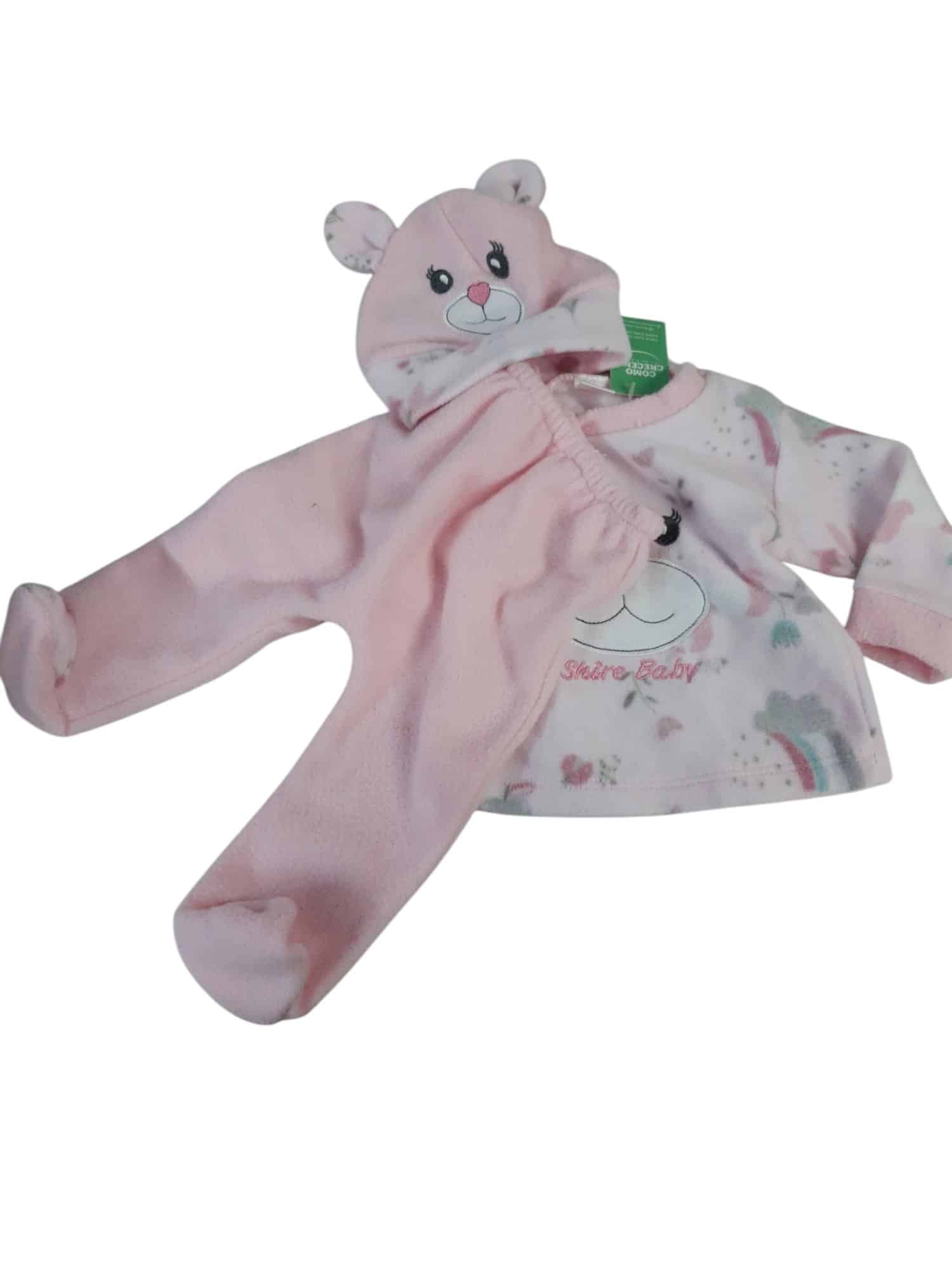 CONJ BUZO PELELE Y GORRO POLAR ROSA FLORES CARITA OSA SHIRE 6/9MAP