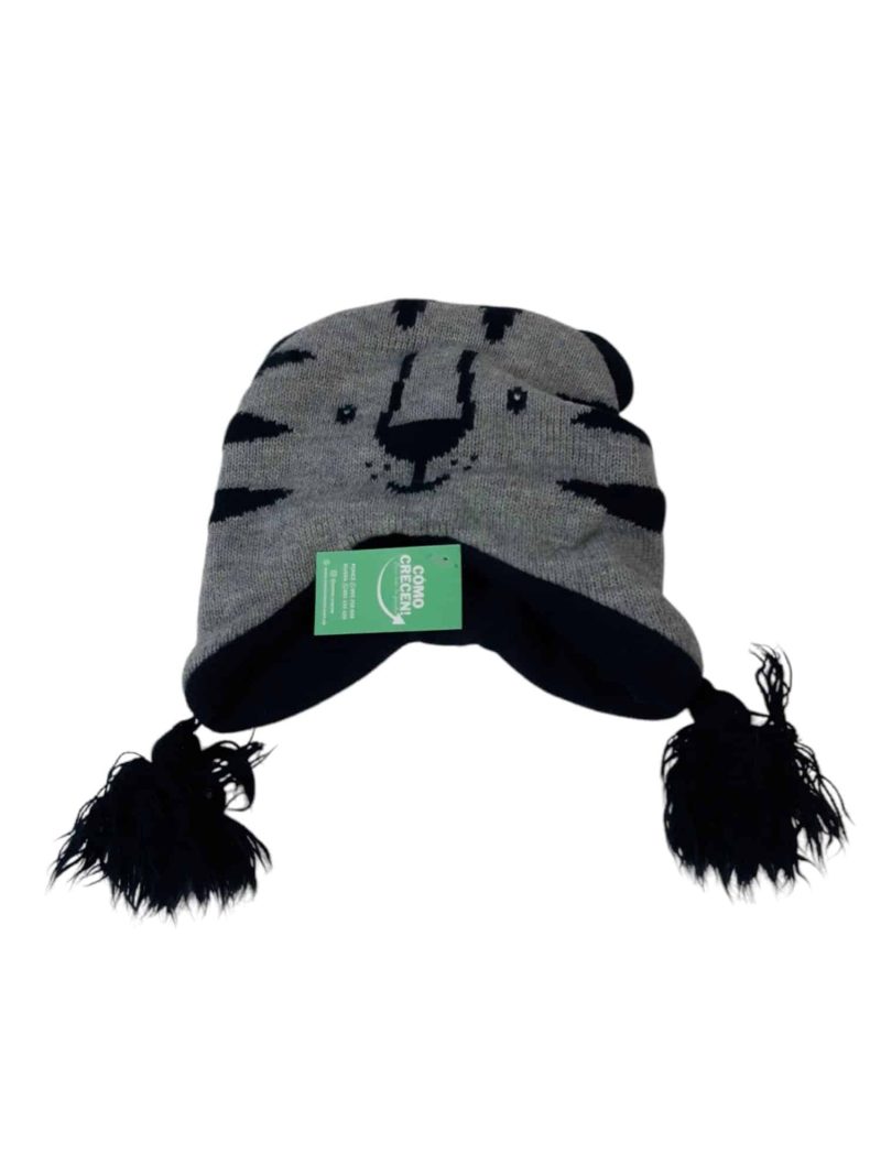 GORRO LANA GRIS TIGRE INT POLAR AZUL POMPONES 6/12M