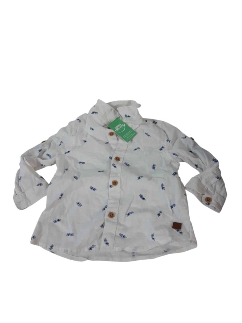 CAMISA BCA LENTES AZULES ESTAMPA ZARA T6/9M