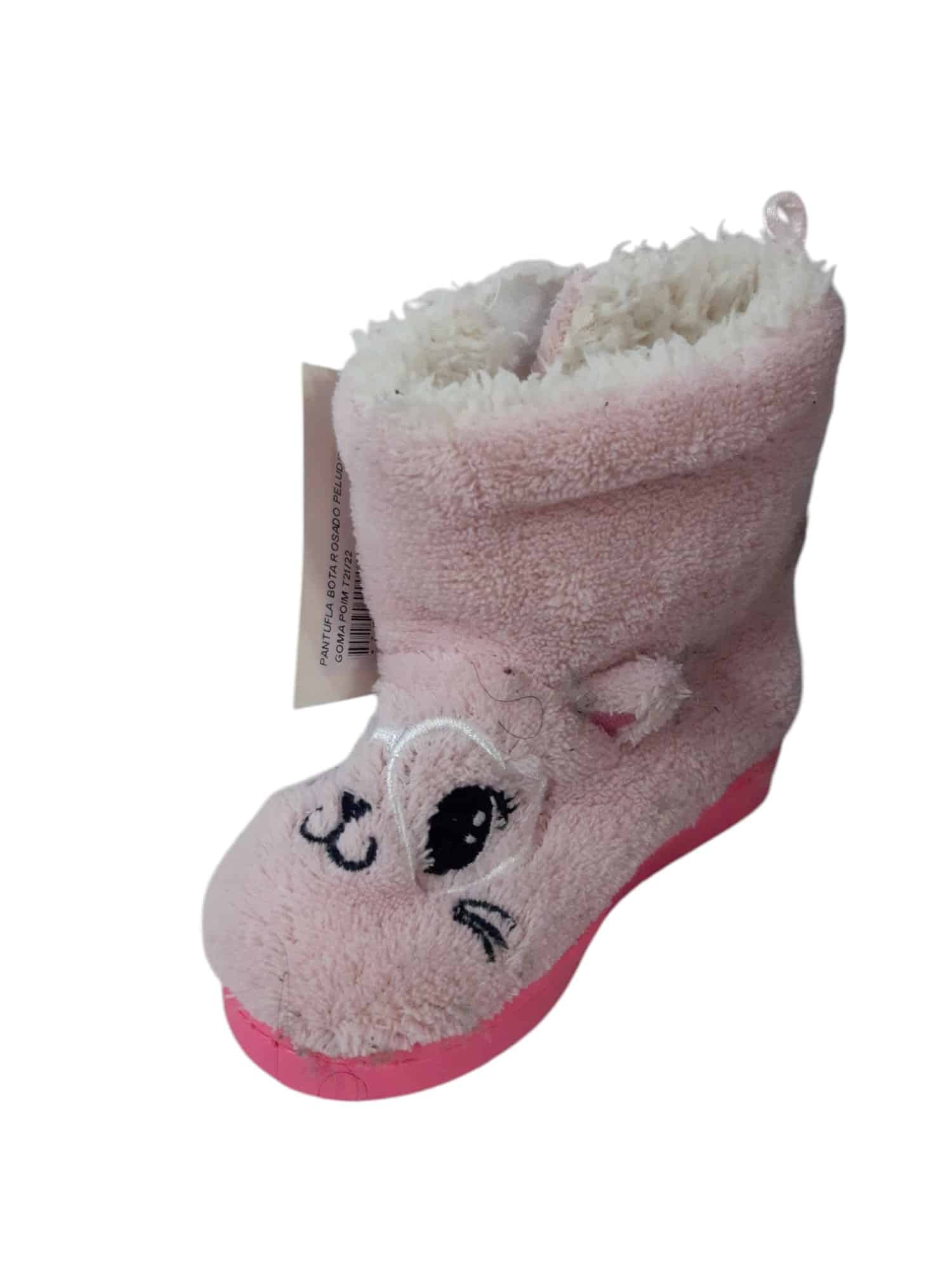 PANTUFLA BOTA ROSADO PELUDITO SUELA GOMA POIM T21/22