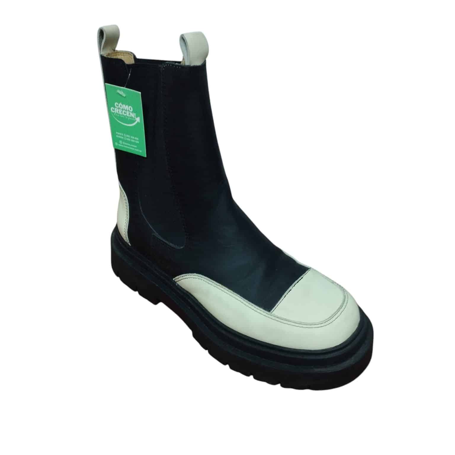 BOTA 1/2 CAÑA CUERINA NEGRO BEIGE ELASTICO CONTENTINA T 38